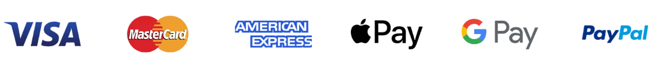 Visa, Mastercard, American Express, Apple Pay, Google Pay, PayPal
